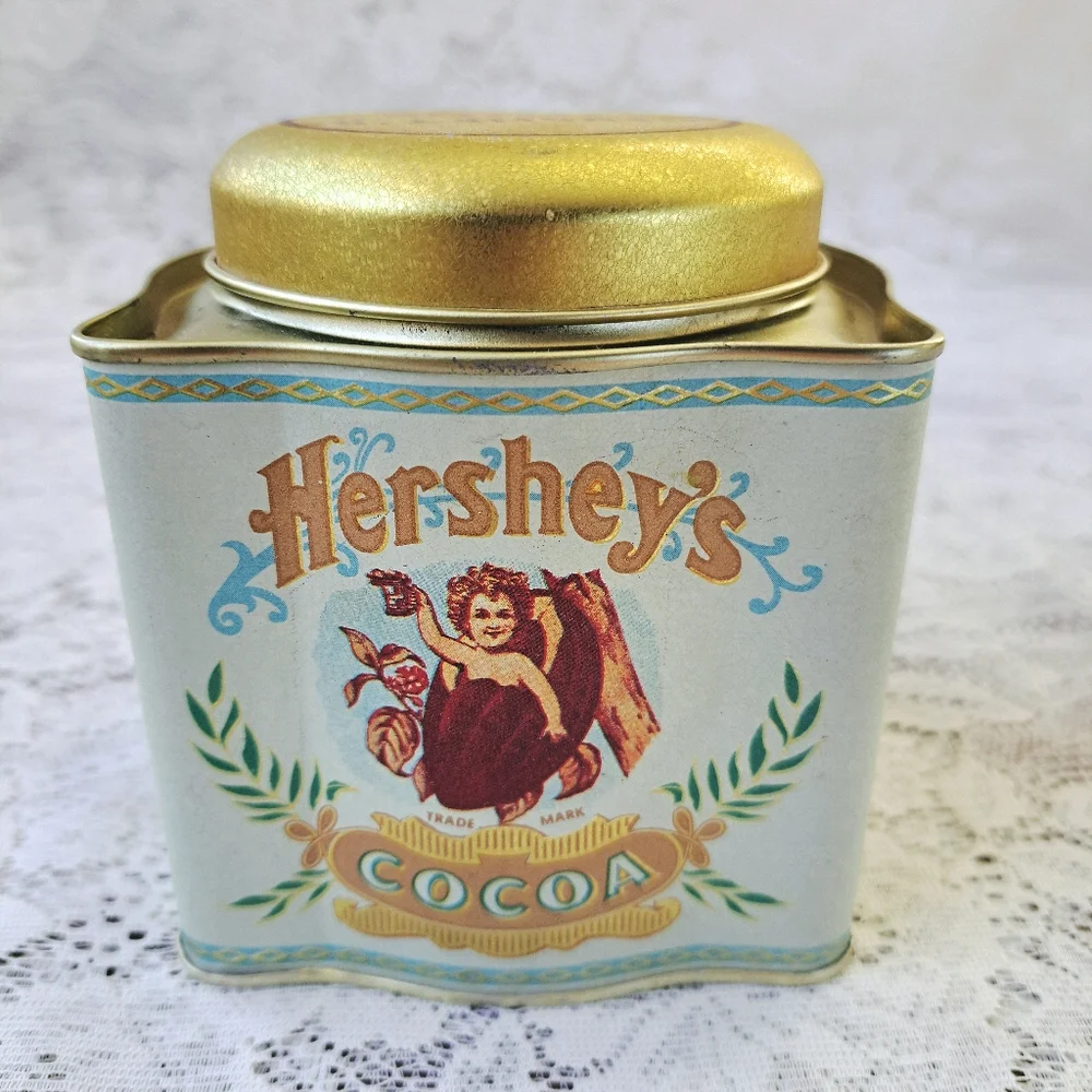 Vintage Hersheys Cocoa Tin Bristol Ware Gold Trim Nostalgic Collectible Storage
